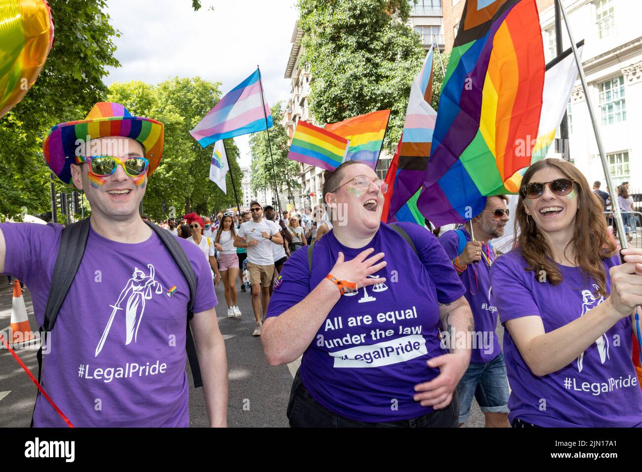 London Pride 2022: gay and lesbians from the legal sector march together, encompassing the Law Society, The Bar, CILEX, barristers etc. Stock Photo