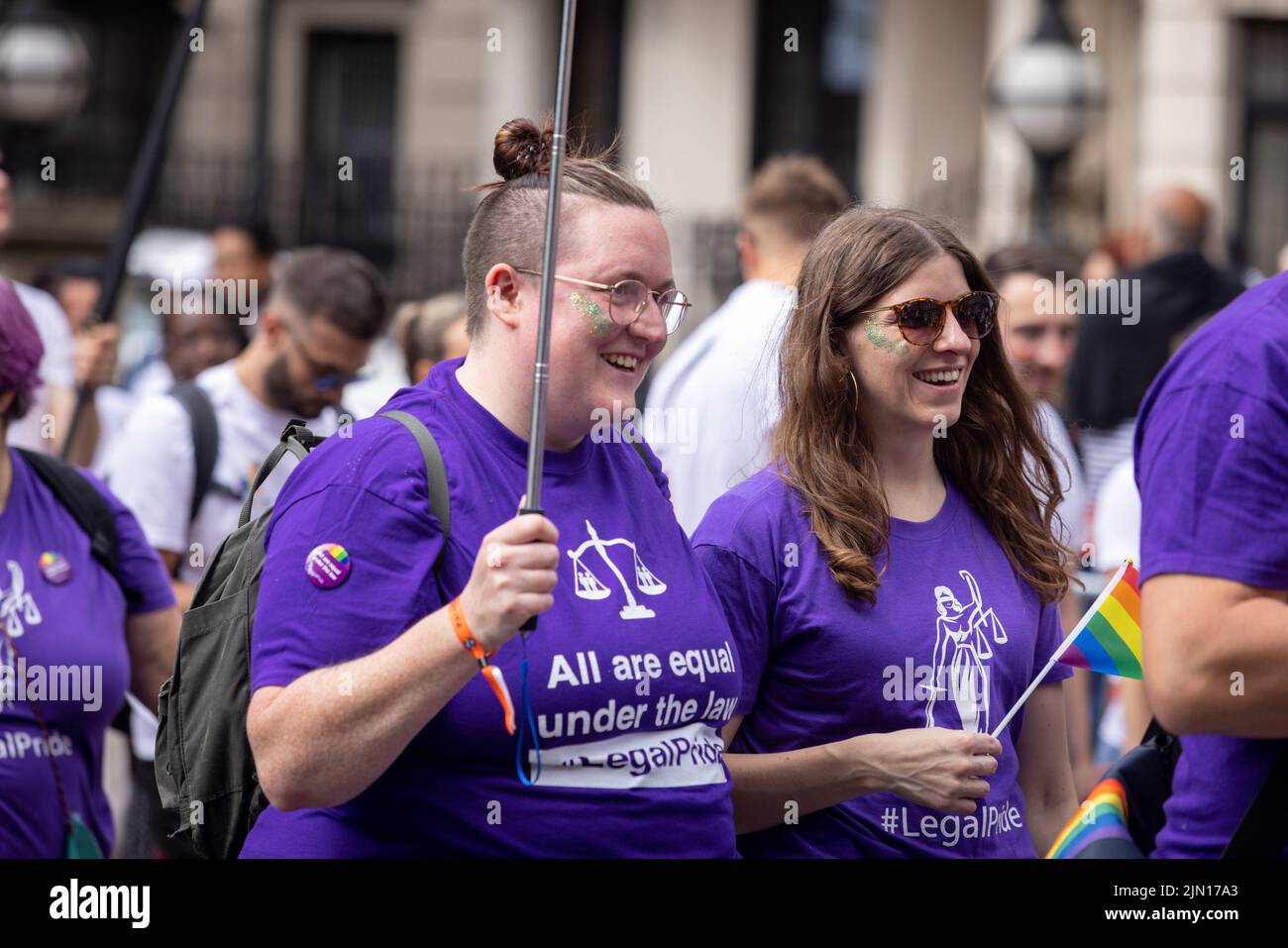 London Pride 2022: gay and lesbians from the legal sector march together, encompassing the Law Society, The Bar, CILEX, barristers etc. Stock Photo