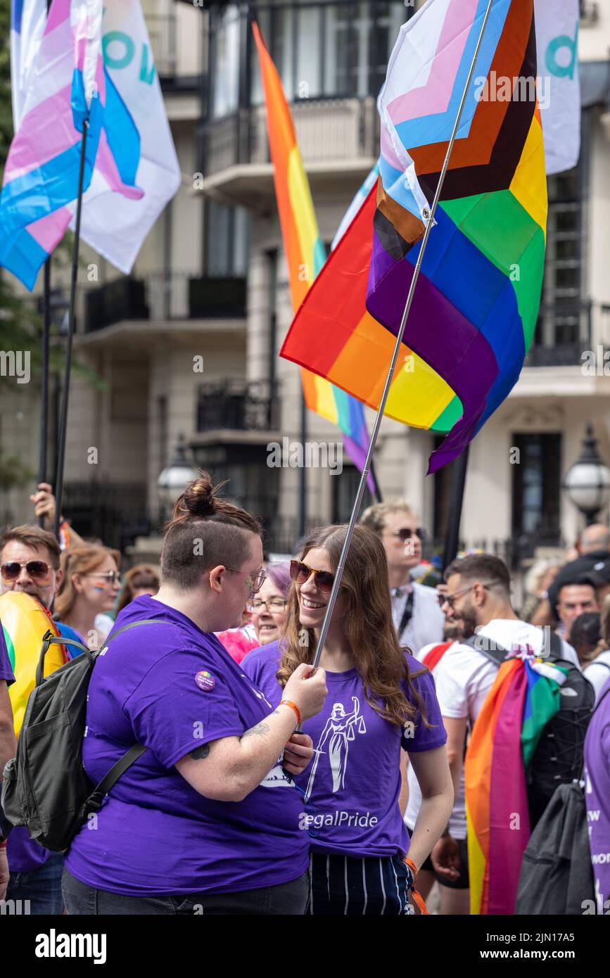 London Pride 2022: gay and lesbians from the legal sector march together, encompassing the Law Society, The Bar, CILEX, barristers etc. Stock Photo