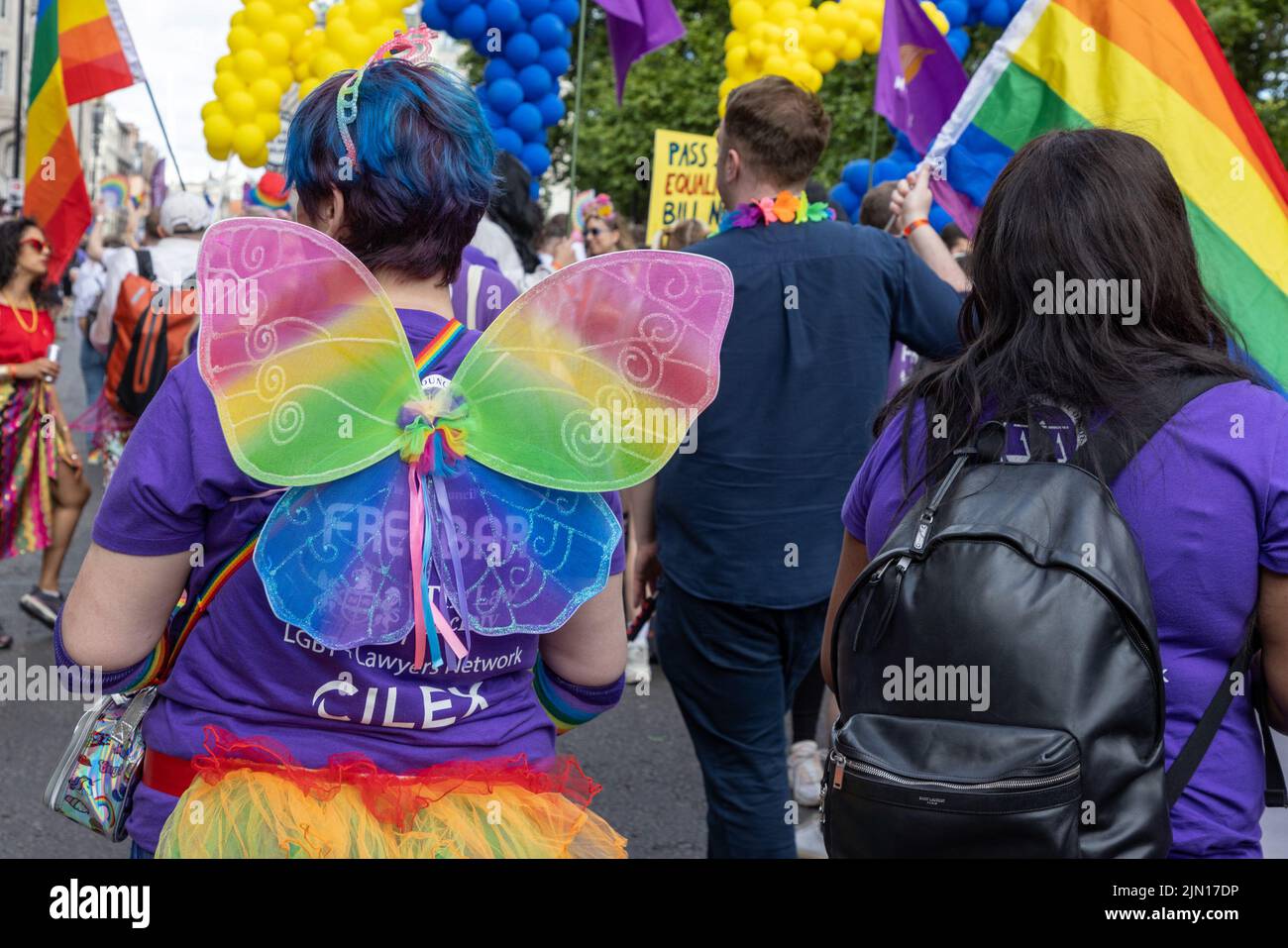 London Pride 2022: gay and lesbians from the legal sector march together, encompassing the Law Society, The Bar, CILEX, barristers etc. Stock Photo