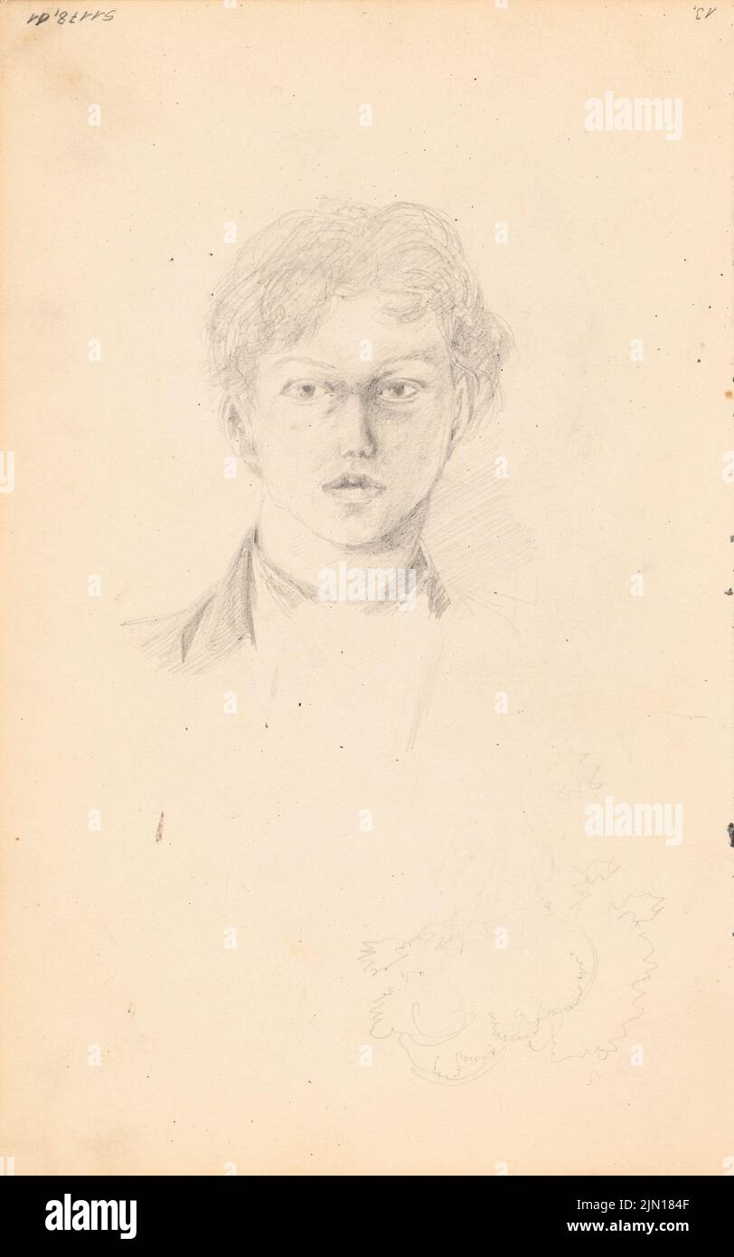 Titz Oskar (1845-1887), sketchbook (without date): portrait of a young man,  tree sketch. Pencil on paper,  x  cm (including scan edges) Titz  Oskar (1845-1887): Skizzenbuch Stock Photo - Alamy