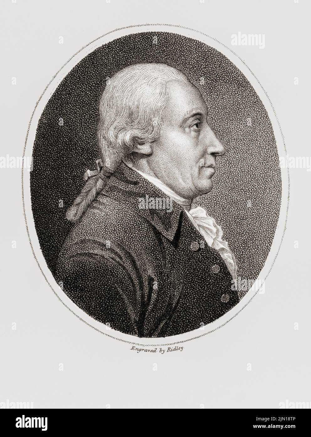 Reverend John Home, 1722 - 1808.  Scottish minister, soldier and author of the play Douglas.  After a 19th century engraving by Ridley. Stock Photo