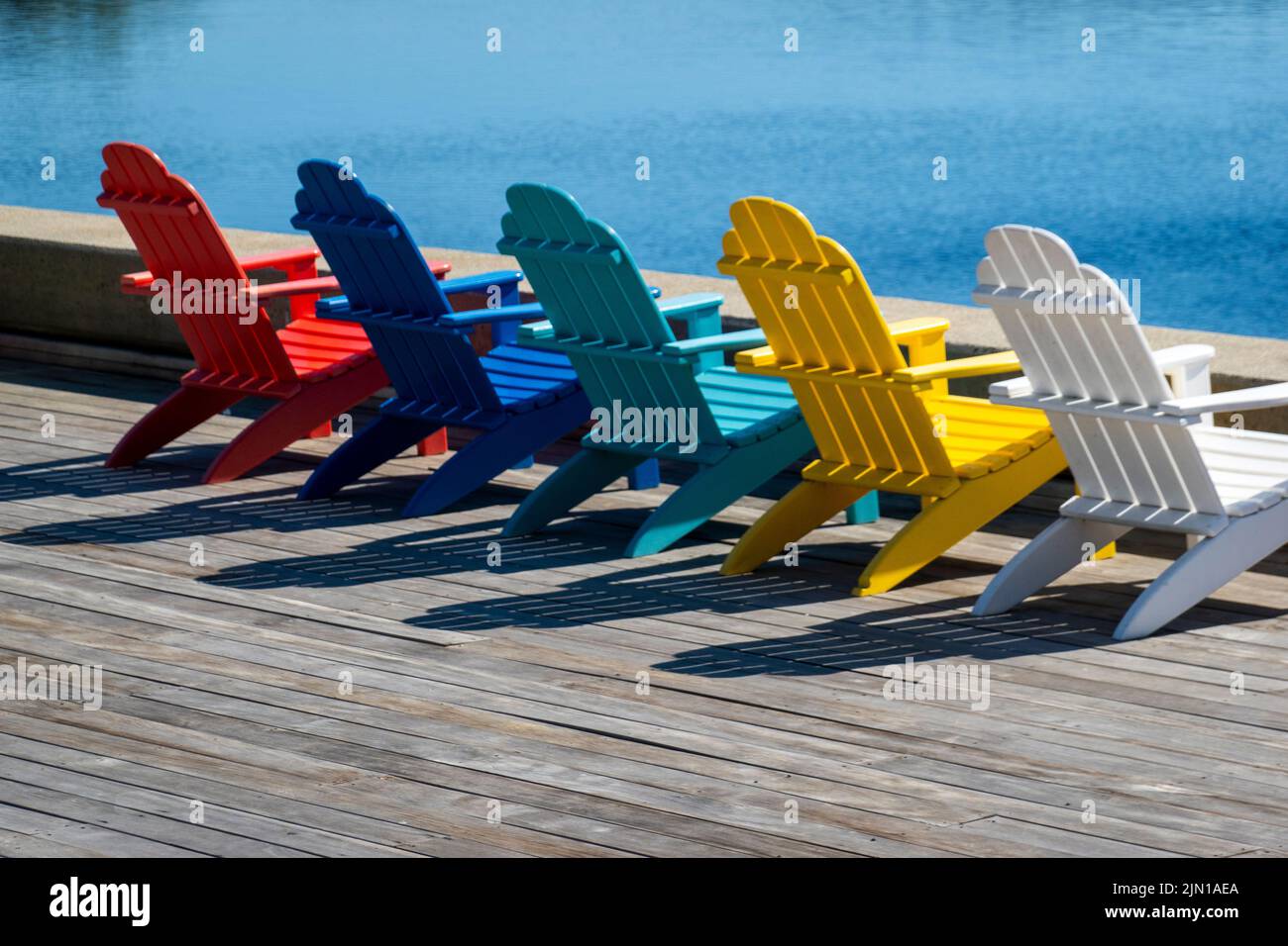 Colorful Adirondack Chairs Along the Kennebec River