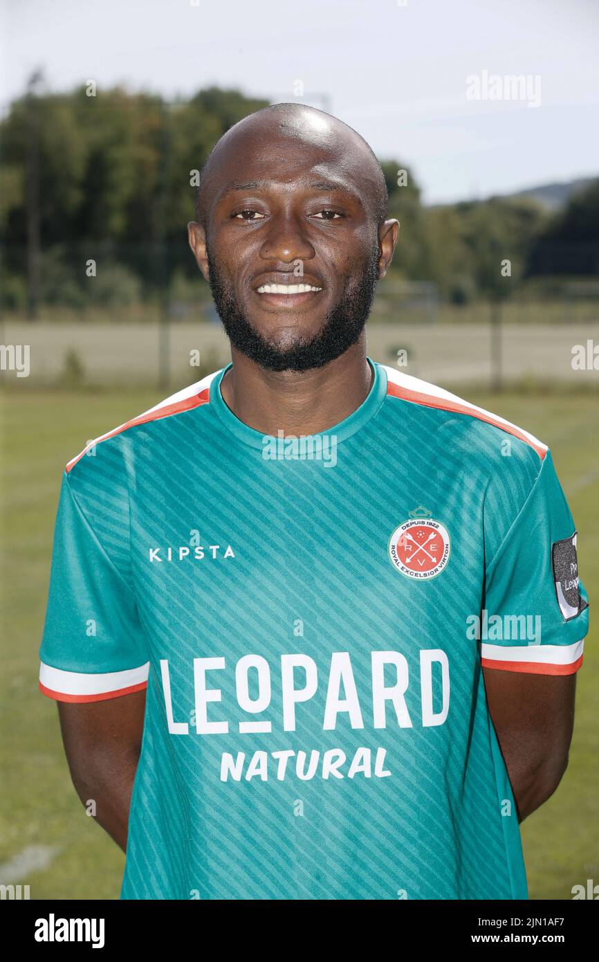 Virton's Mohamed Loua poses for the photographer during the 2022-2023 photoshoot of Belgian Challenger League club RE Virton, Monday 08 August 2022 in Virton. BELGA PHOTO BRUNO FAHY Stock Photo