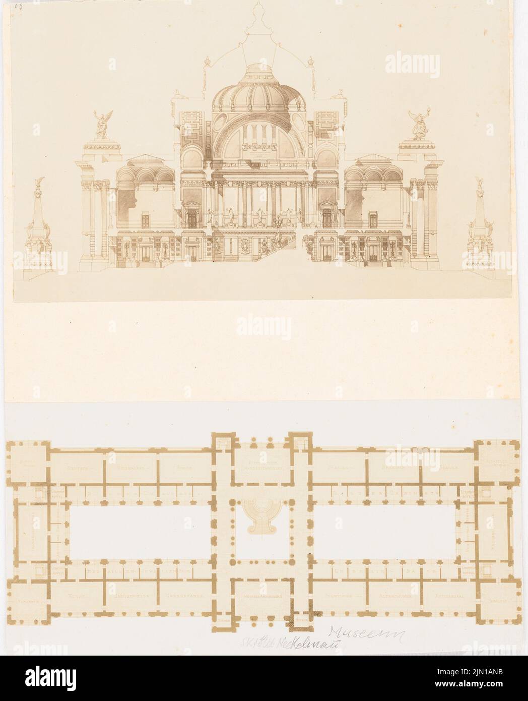 Neckelmann Skjold (1854-1903), museum (without dat.): Floor plan, cut. Photo on paper, 30.4 x 24.6 cm (including scan edges) Neckelmann Skjold  (1854-1903): Museum Stock Photo