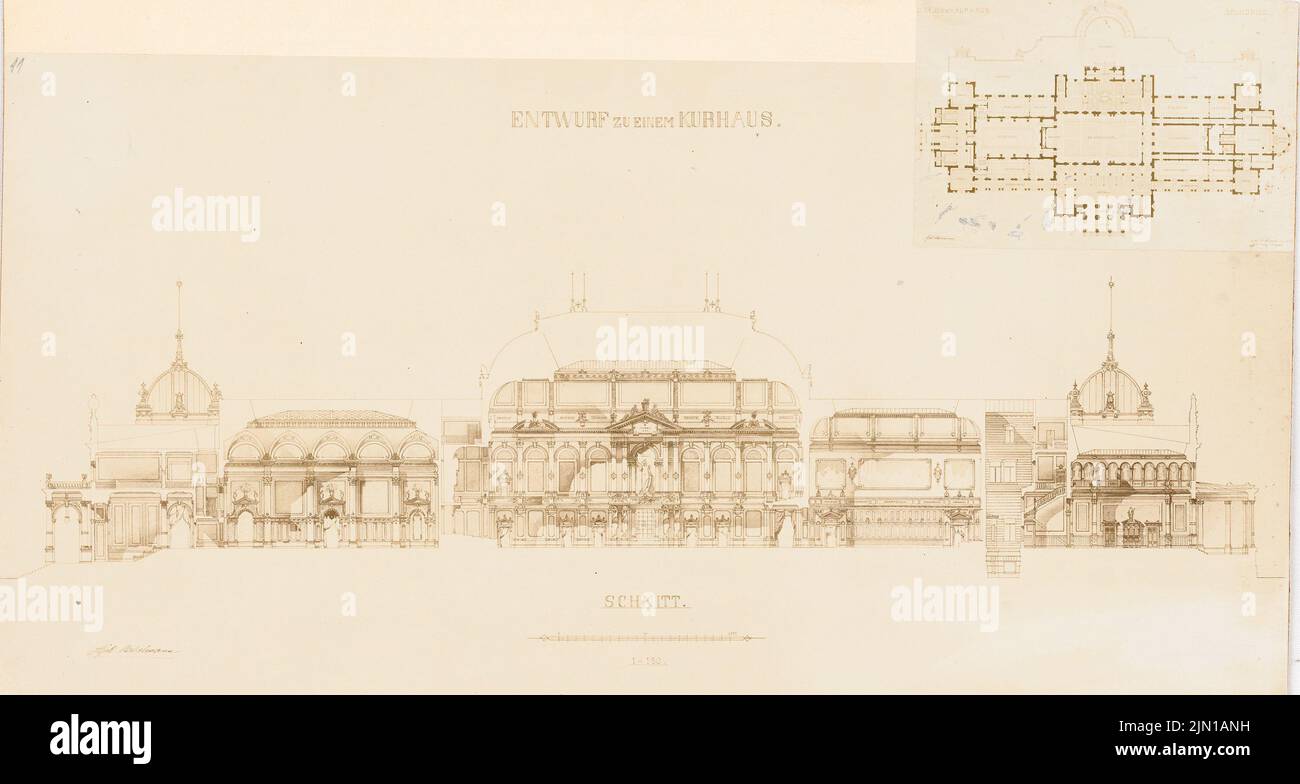 Neckelmann Skjold (1854-1903), Kurhaus (without date): floor plan, cut. Photo on paper, 19 x 35.6 cm (including scan edges) Neckelmann Skjold  (1854-1903): Kurhaus Stock Photo