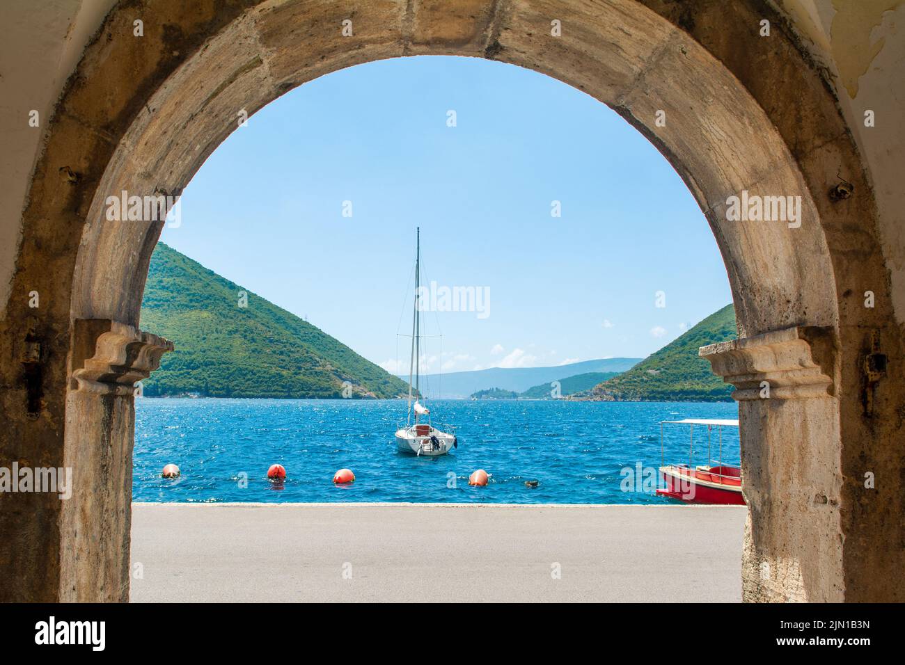 Perast, Montenegro May 28, 2022 Landscape of the Bay of Kotor