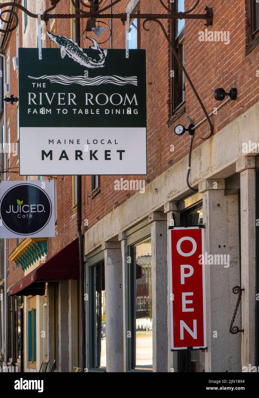 local downtown street businesses in Hallowell Maine Stock Photo
