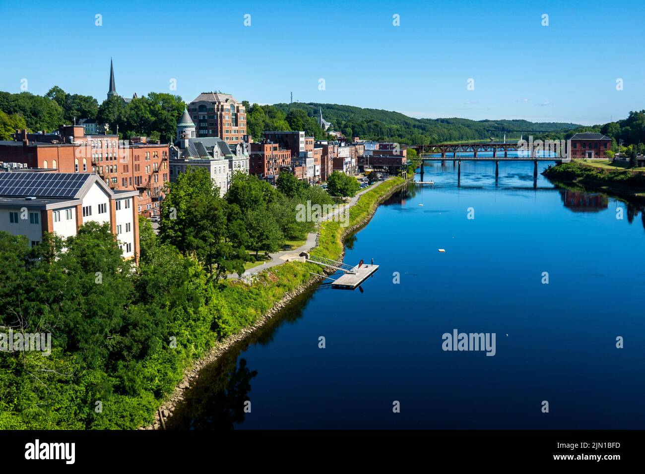 bridges over the Kennebec river in downtown Augusta Maine Stock Photo