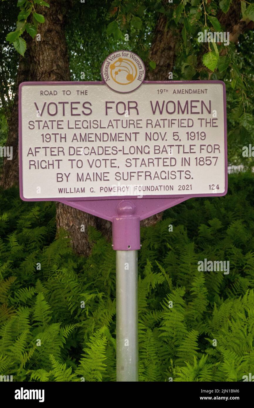 National votes for women trail plaque in Augusta Maine Stock Photo