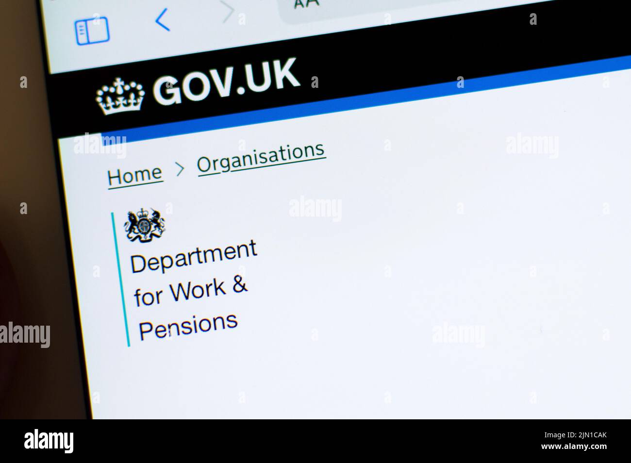 Department for Work and Pensions website Stock Photo
