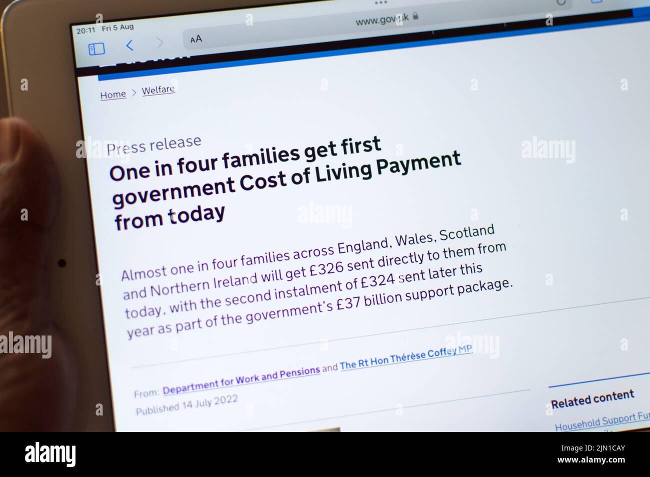Cost of living payment by UK gov Stock Photo