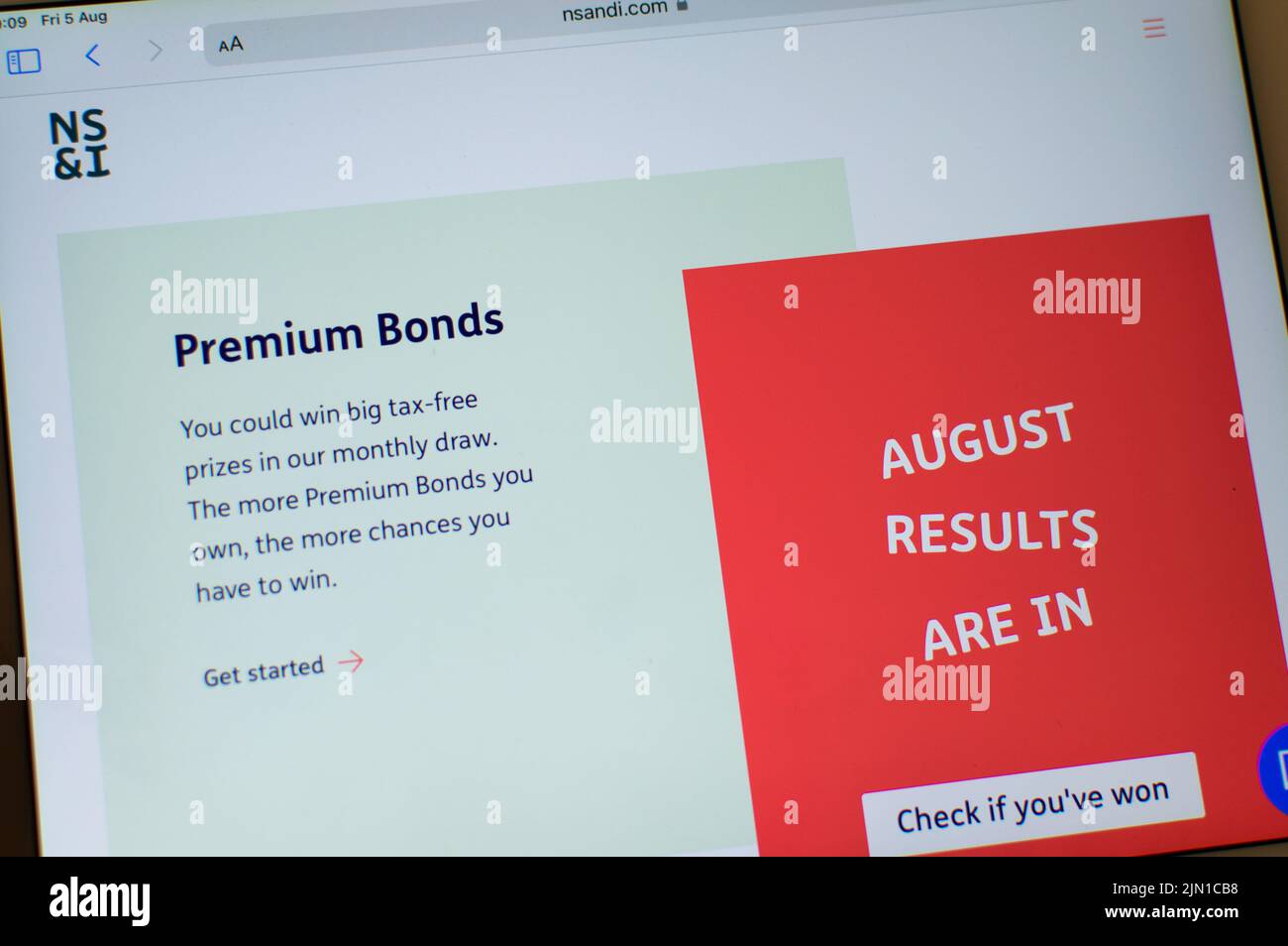 England Premium bonds by NS&I website Stock Photo