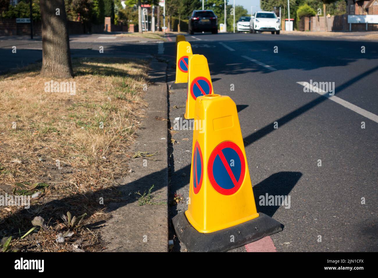 No parking cones on a red route Stock Photo