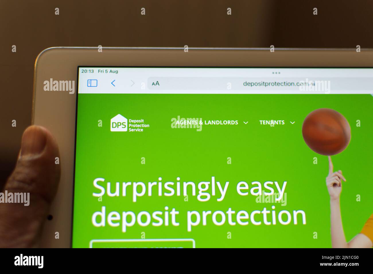 Deposit protection services website on ipad screen Stock Photo