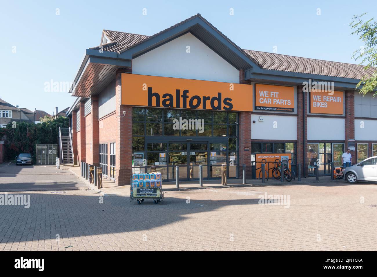 Halfords store front in West Wickham, London, England Stock Photo