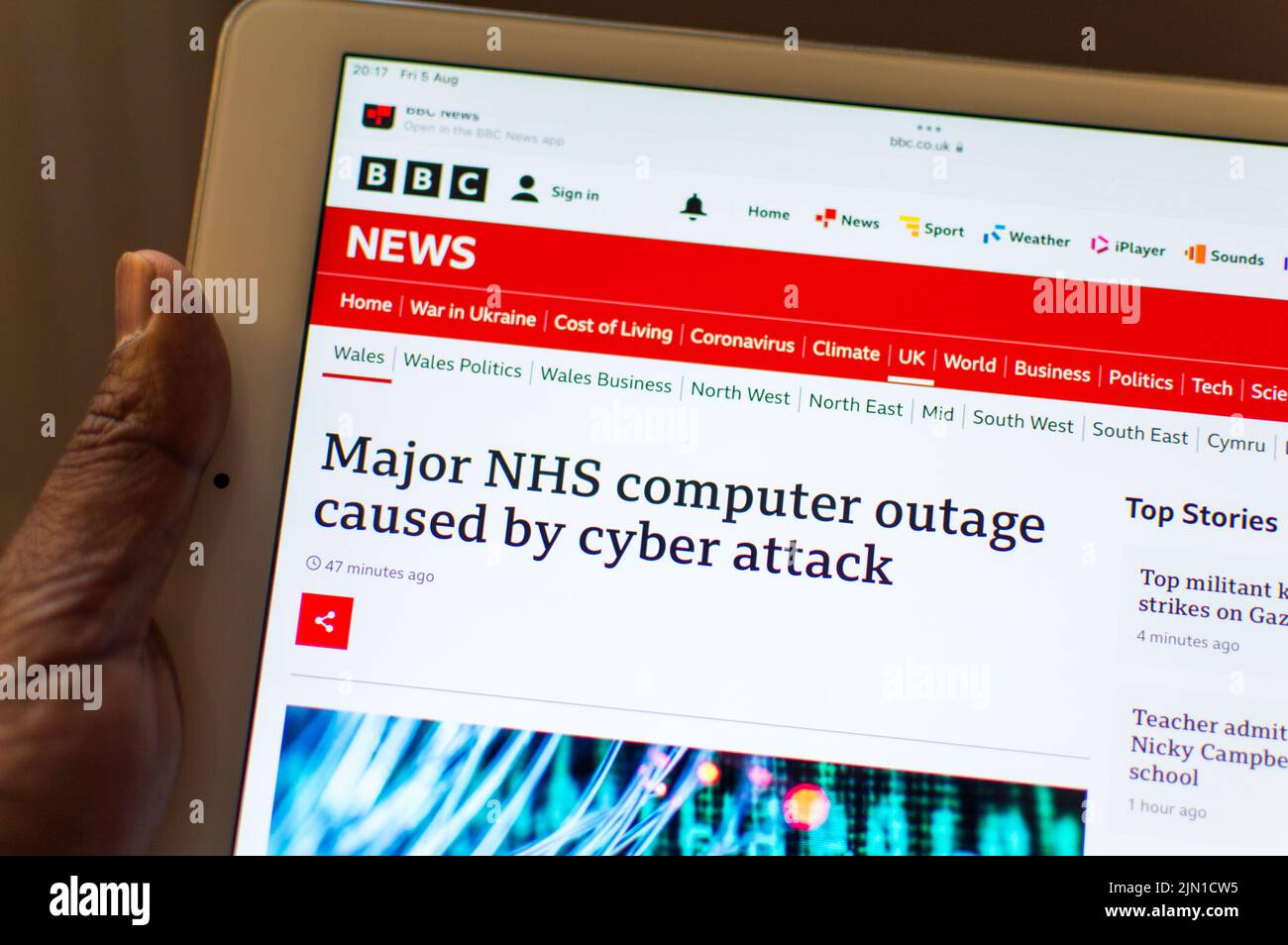 NHS 111 computer cyber attach news on BBC Stock Photo