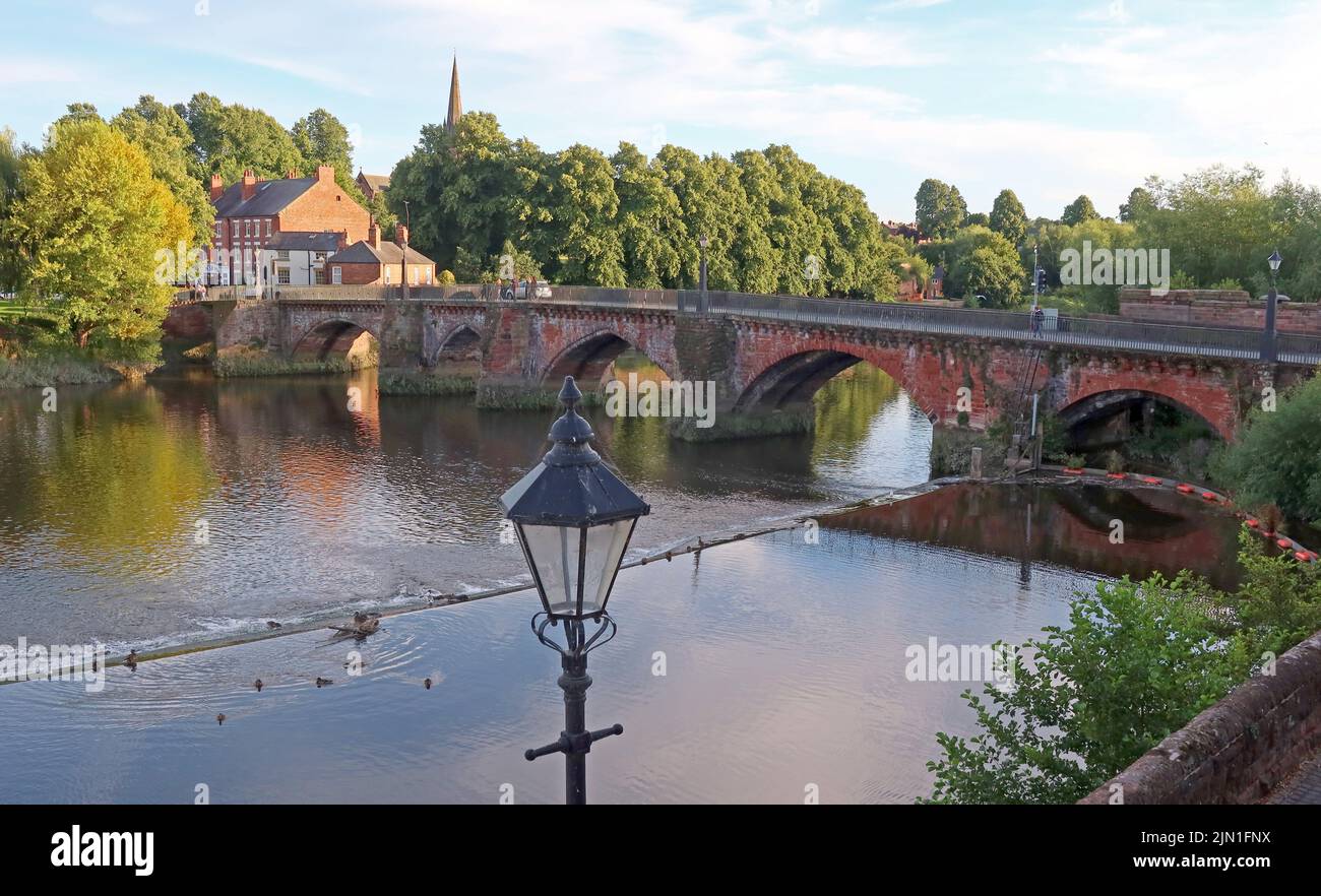 Evening on the river Dee,City Walls, at Chester, Cheshire, England, UK, CH1 1SB Stock Photo