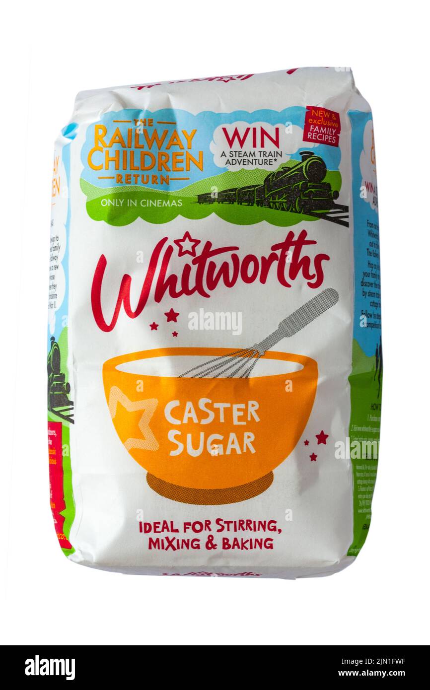 bag of Whitworths caster sugar isolated on white background Stock Photo
