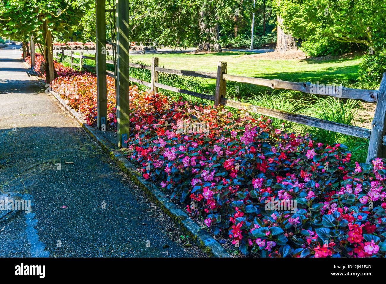 Center garden walkway at Point Defiance Park in Tacoma, Washington. Stock Photo