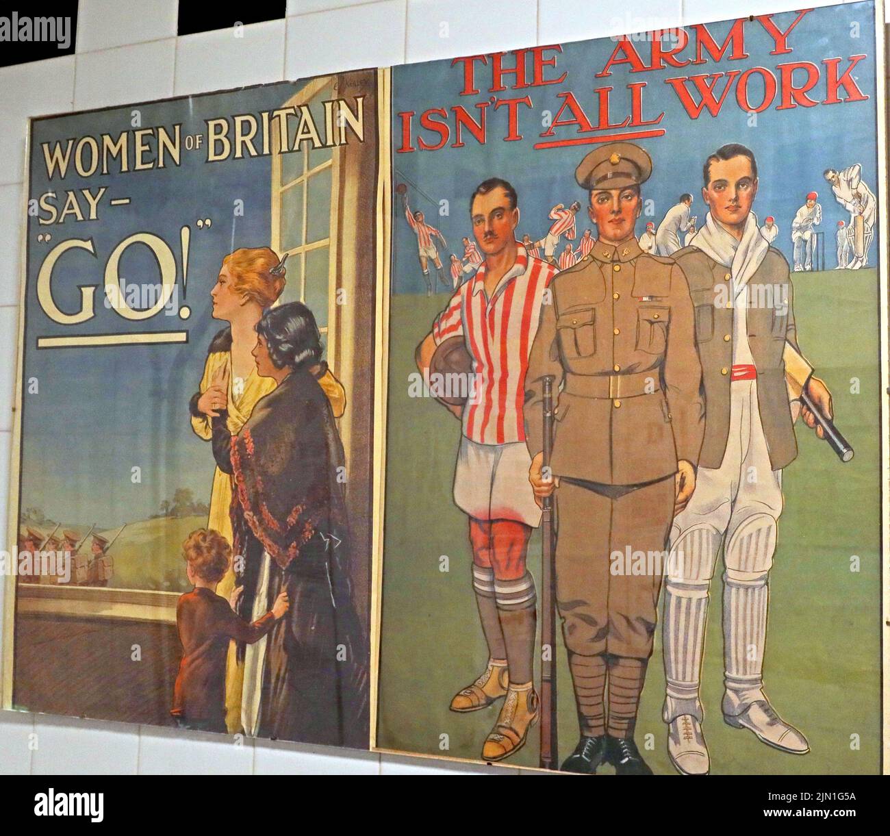 UK, British Army recruitment posters - Women of Britain say Go, The Army isn't all work, Chester, Cheshire, England, UK, CH1 1AB Stock Photo