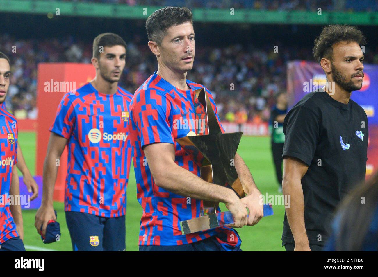 Robert Lewandowski of FC Barcelona during the Joan Gamper Trophy match between FC Barcelona and Pumas UNAM at Camp Nou in Barcelona, Spain. Stock Photo