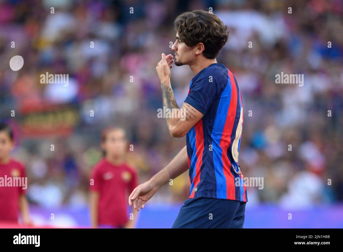 Alex Collado of FC Barcelona during the Joan Gamper Trophy match between FC Barcelona and Pumas UNAM at Camp Nou in Barcelona, Spain. Stock Photo