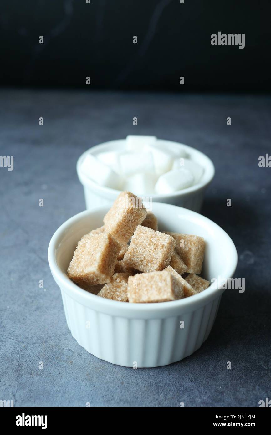 close up of brown sugar cube on table  Stock Photo