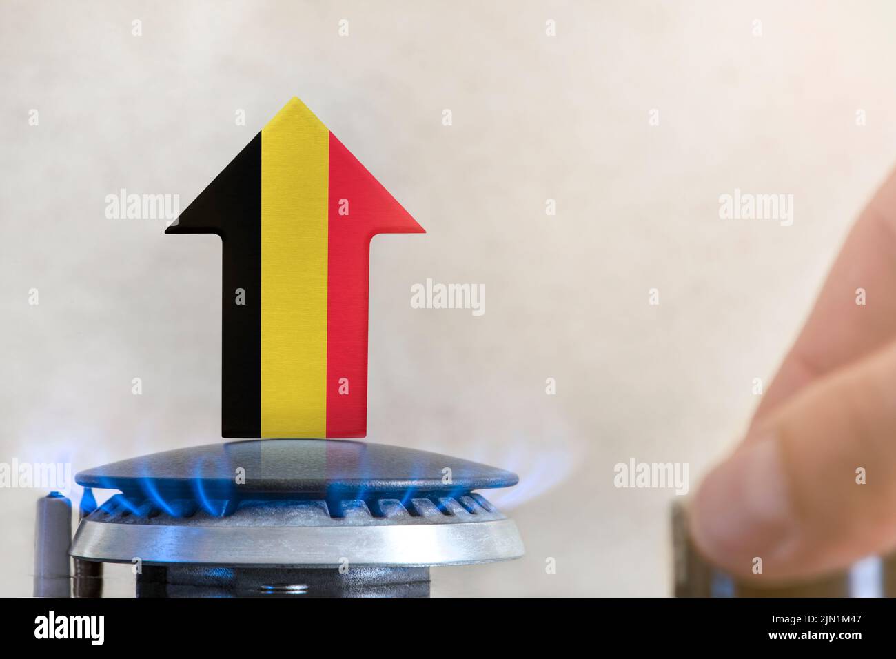 Gas price. Rise in gas prices in Belgium. A burner with a flame and an