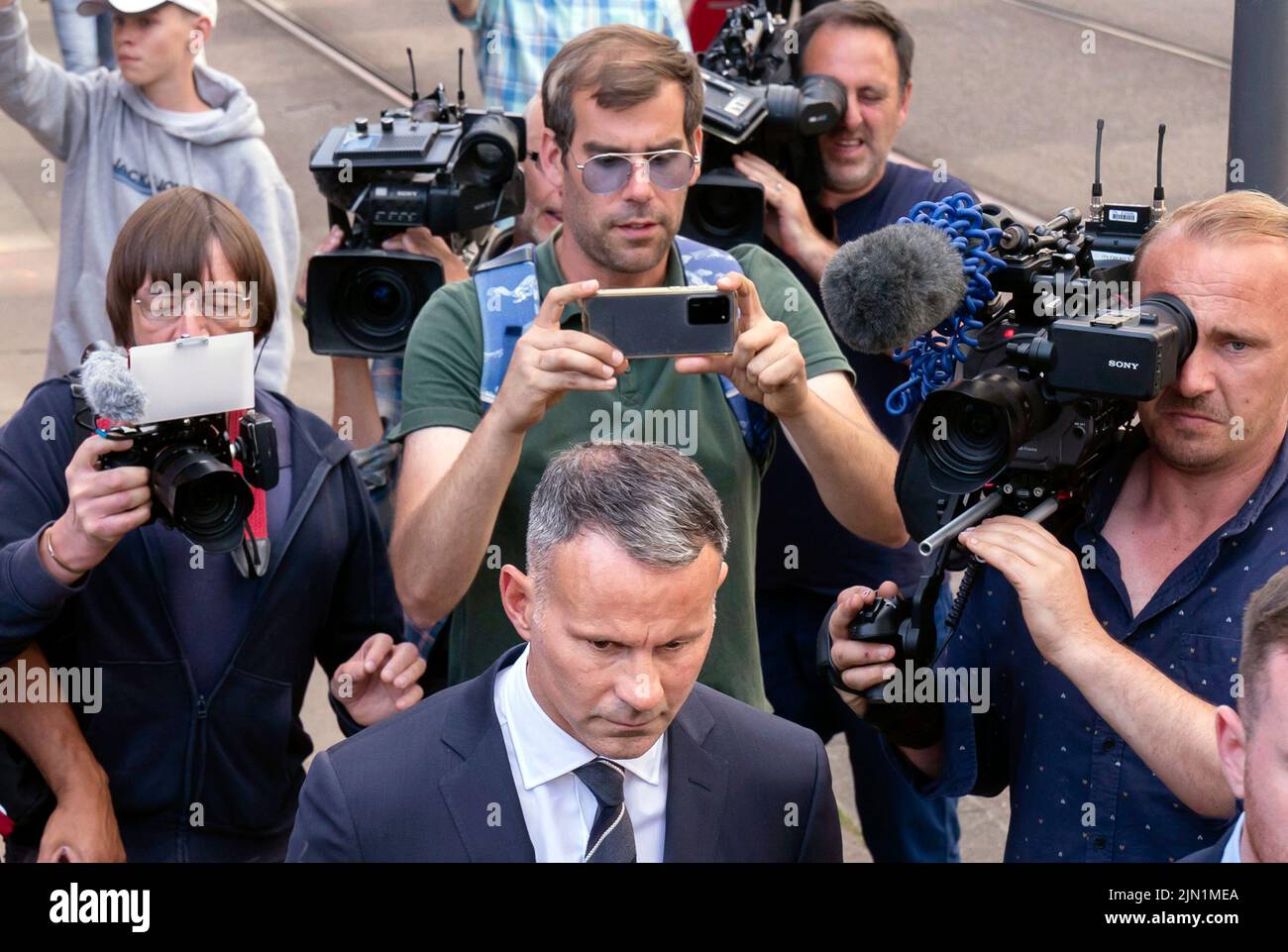 Former Manchester United footballer Ryan Giggs leaves Manchester Minshull Street Crown Court where he is accused of controlling and coercive behaviour against ex-girlfriend Kate Greville between August 2017 and November 2020. Picture date: Monday August 8, 2022. Stock Photo