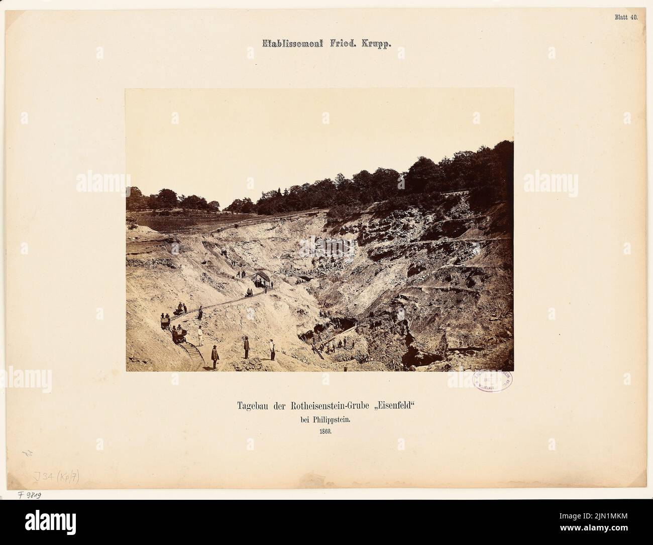 N.N., Gussstahlfabrik Friedrich Krupp, Essen (1869): View Todage of the  Rotheisenstein pit »Eisenfeld«, Philippstein. Photo on cardboard, 47.3 x 61.7  cm (including scan edges) N.N. : Gussstahlfabrik Friedrich Krupp, Essen  Stock Photo - Alamy