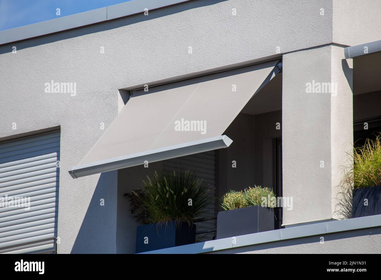 New and high-quality balcony awning Stock Photo