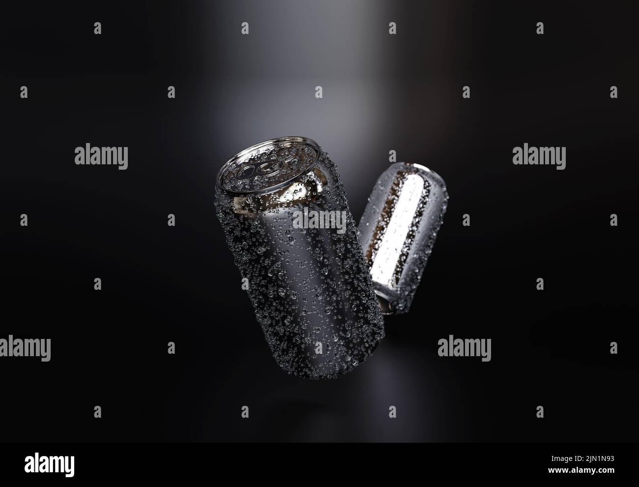 Aluminum beer or soda can with clod and droplet condensation, fresh water drops Stock Photo