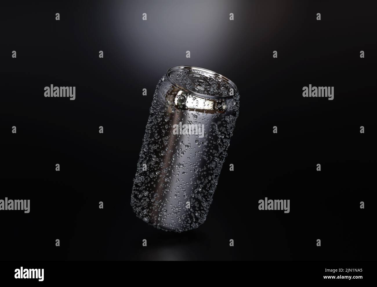 Aluminum beer or soda can with clod and droplet condensation, fresh water drops Stock Photo