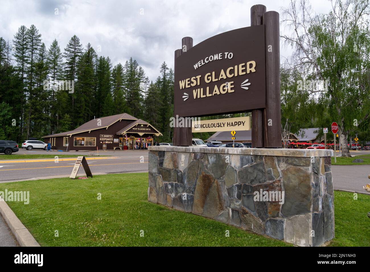 West Glacier Village, Montana July 3, 2022 sign to the West