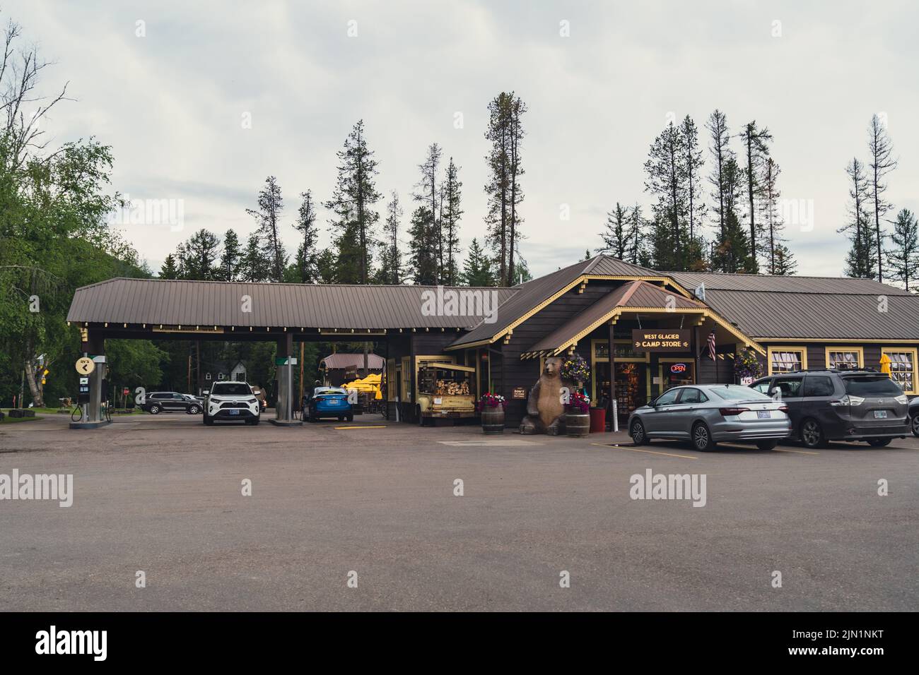 West Glacier Village, Montana July 3, 2022 Exterior of the West