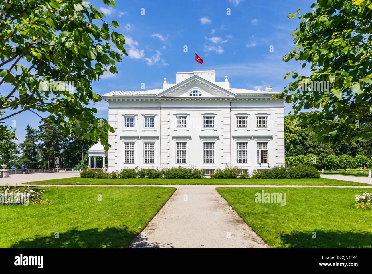 Uzutrakis manor. Colonnaded mansion set in landscaped gardens. Trakai, Lithuania, 2 July 2022 Stock Photo