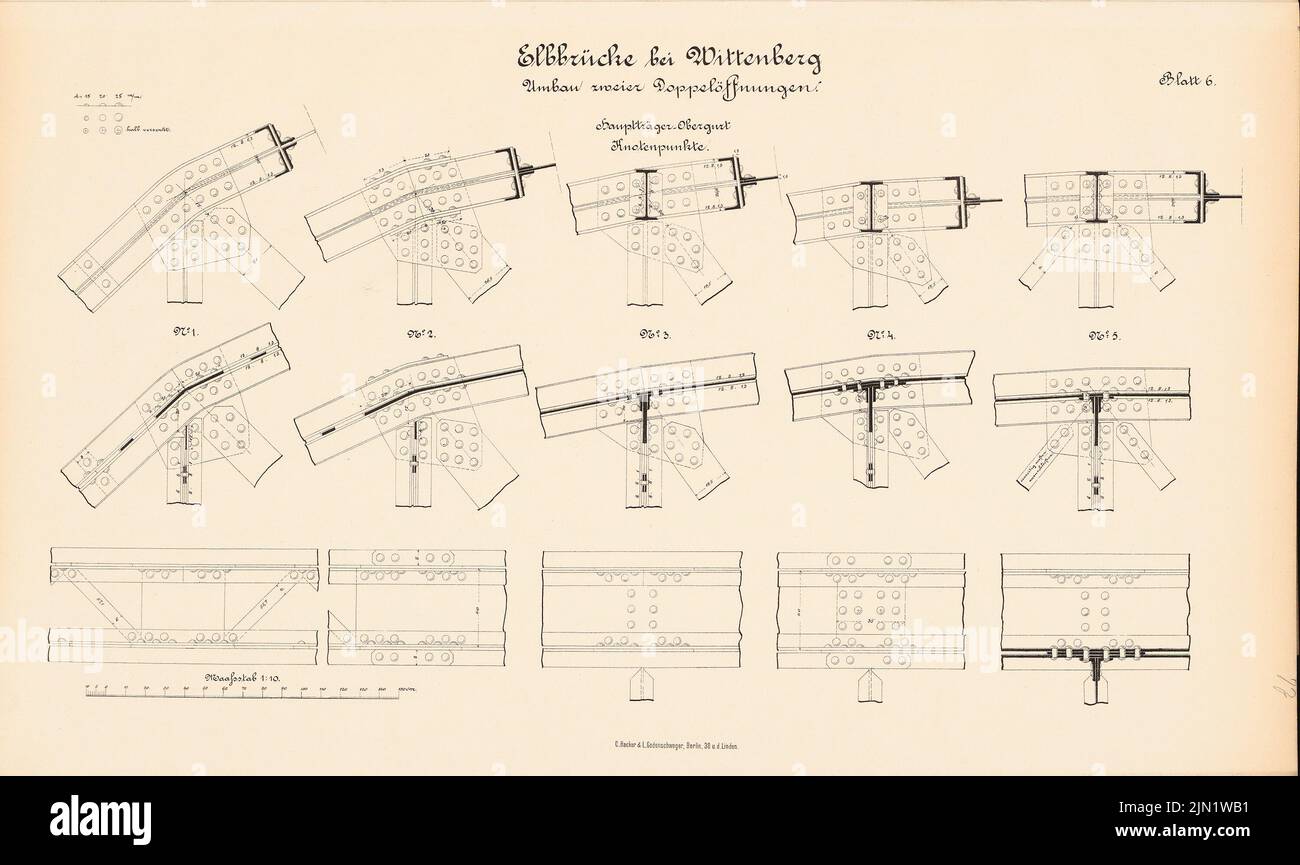 N.N., Elbbrücke, Wittenberg (without dat.): Conversion of two double openings: Knote dots main beams Obergurt 1:10. Lithograph on paper, 39.9 x 66.9 cm (including scan edges) N.N. : Elbbrücke, Wittenberg. Umbau Stock Photo