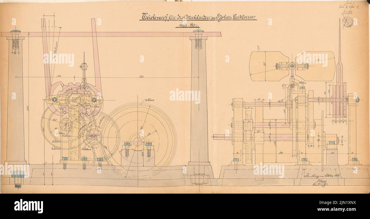 N.N., guiding fire building, Holnis: cuts, details. Lithograph colored on paper, 49.1 x 94.1 cm (including scan edges) N.N. : Leitfeuergebäude, Holnis Stock Photo