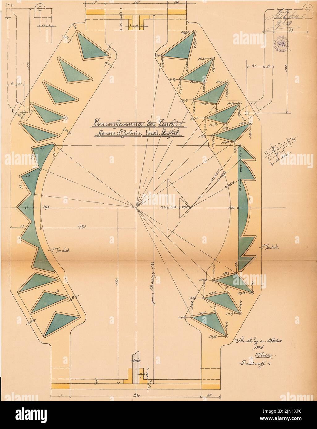 N.N., guiding fire building, Holnis: lens version: cuts, details. Lithograph colored on paper, 72.8 x 57.5 cm (including scan edges) N.N. : Leitfeuergebäude, Holnis Stock Photo