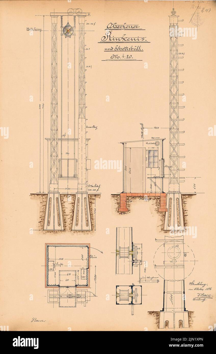 N.N., lighthouse, rinkenis: floor plan, cuts 1:20. Lithograph colored on paper, 64.9 x 42.3 cm (including scan edges) N.N. : Leuchtturm, Rinkenis Stock Photo