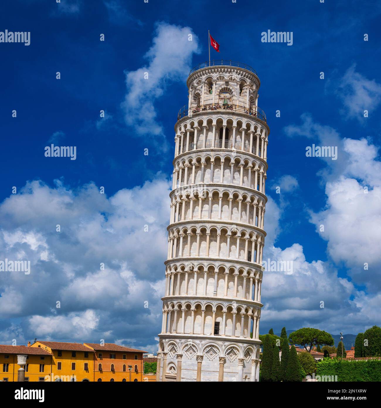 The iconic Leaning Tower of Pisa, one of the most famous ancient building in the world Stock Photo