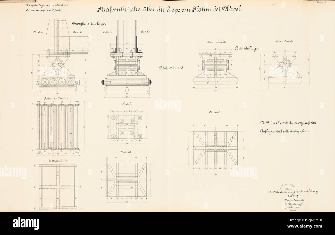 N.N., Road Bridge over the Lippe am Flahm, Wesel: Details of support 1: ...