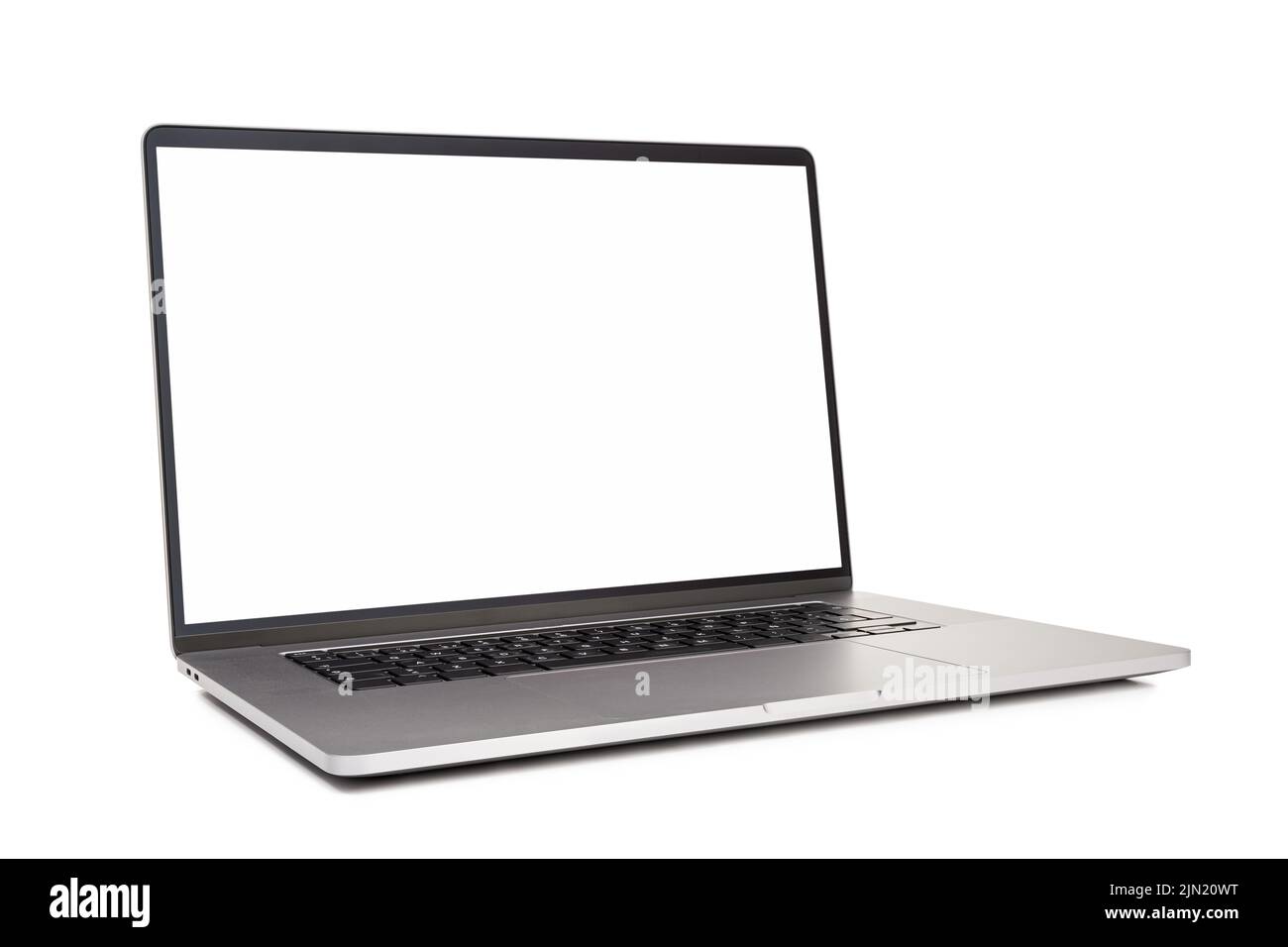 Modern laptop with blank white screen isolated on white background. Template mock up Stock Photo