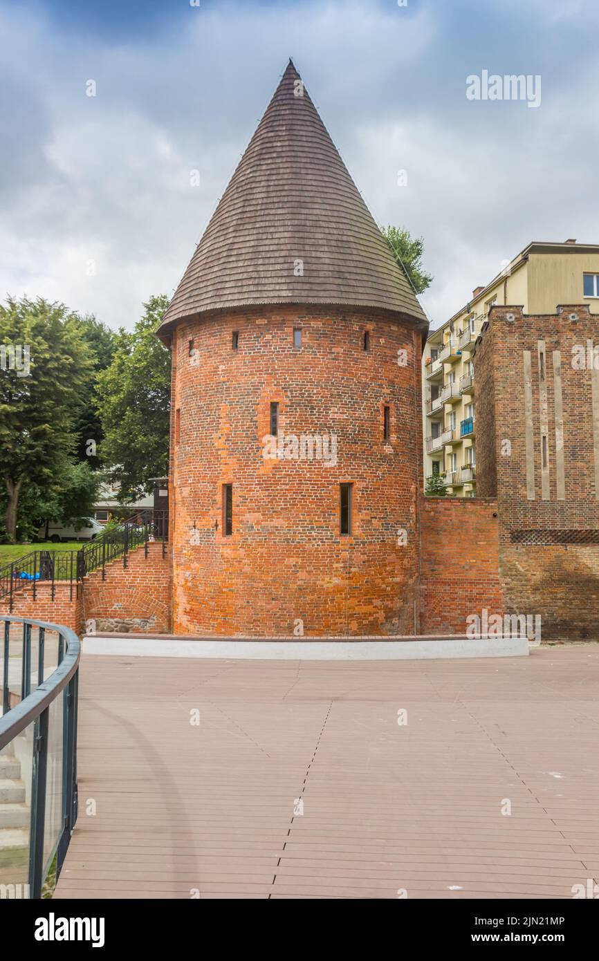 Round tower in the historic surrounding city wall of Slupsk, Poland Stock Photo