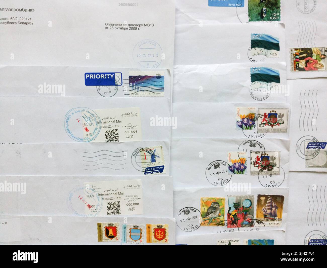 Lot of Post envelopes, background,2000s. Stock Photo