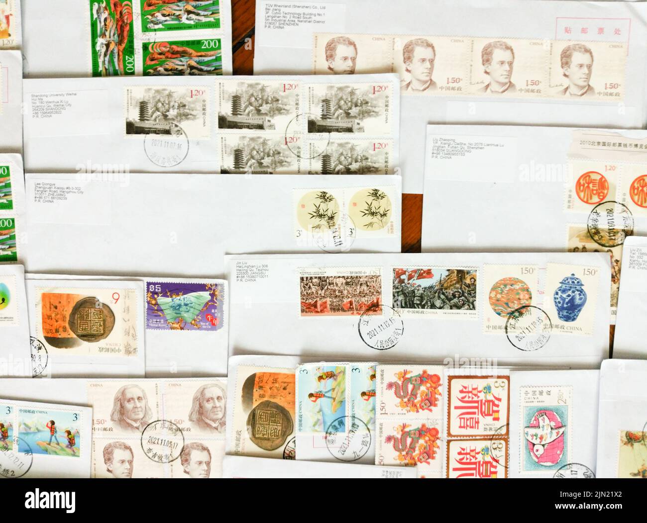 Lot of Post envelopes, background,2000s. Stock Photo