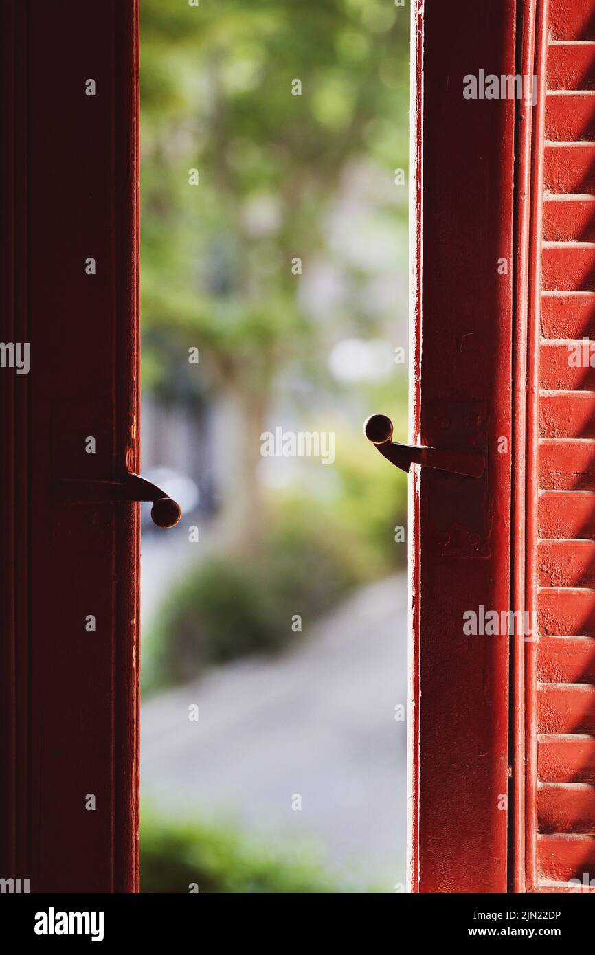 Open Blind Reference street view through open blinds Stock Photo - Alamy