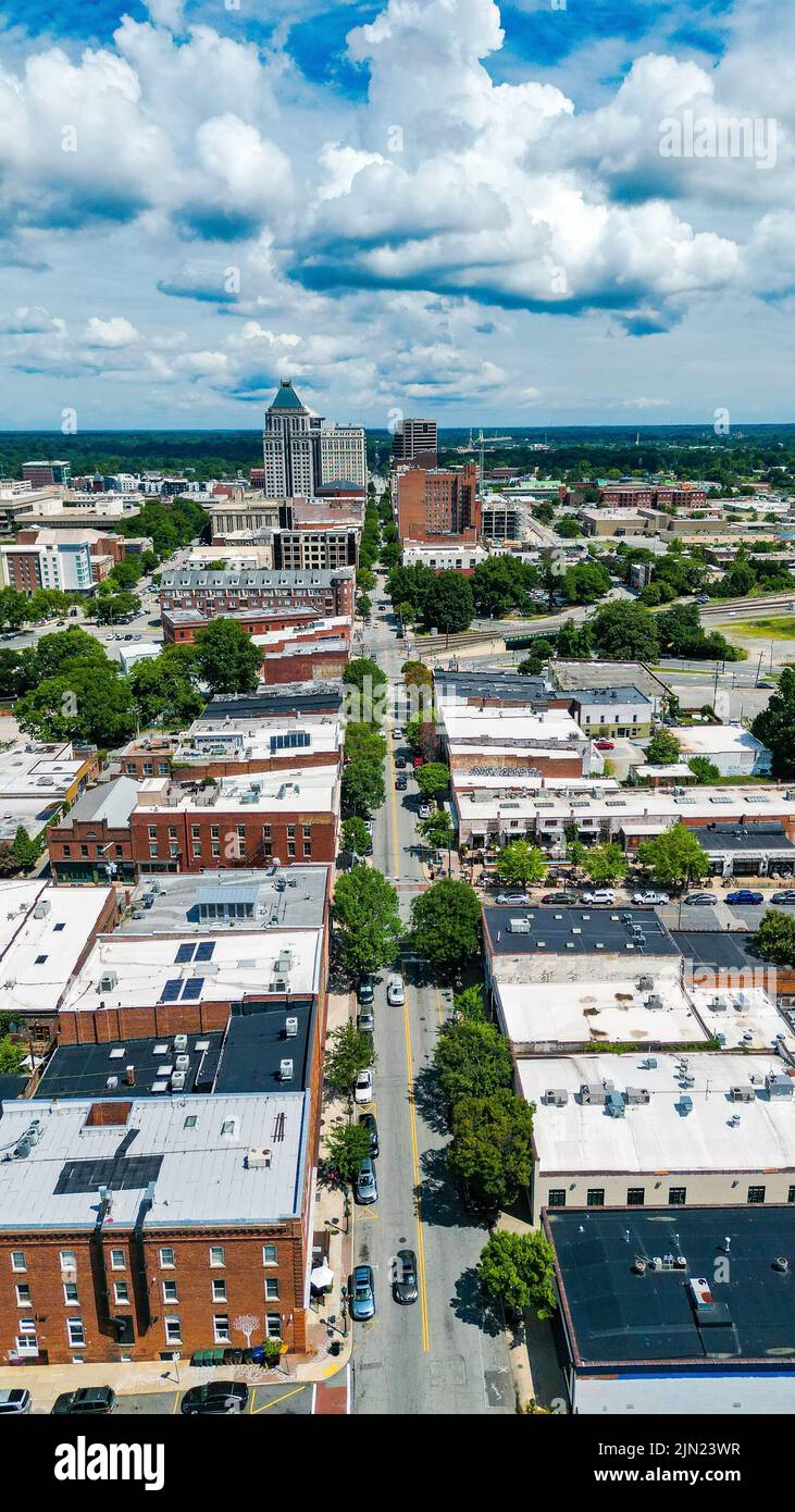 An aerial view of Downtown Greensboro on a sunny day in North Carolina An aerial view of Downtown Greensboro on a sunny day in North Carolina