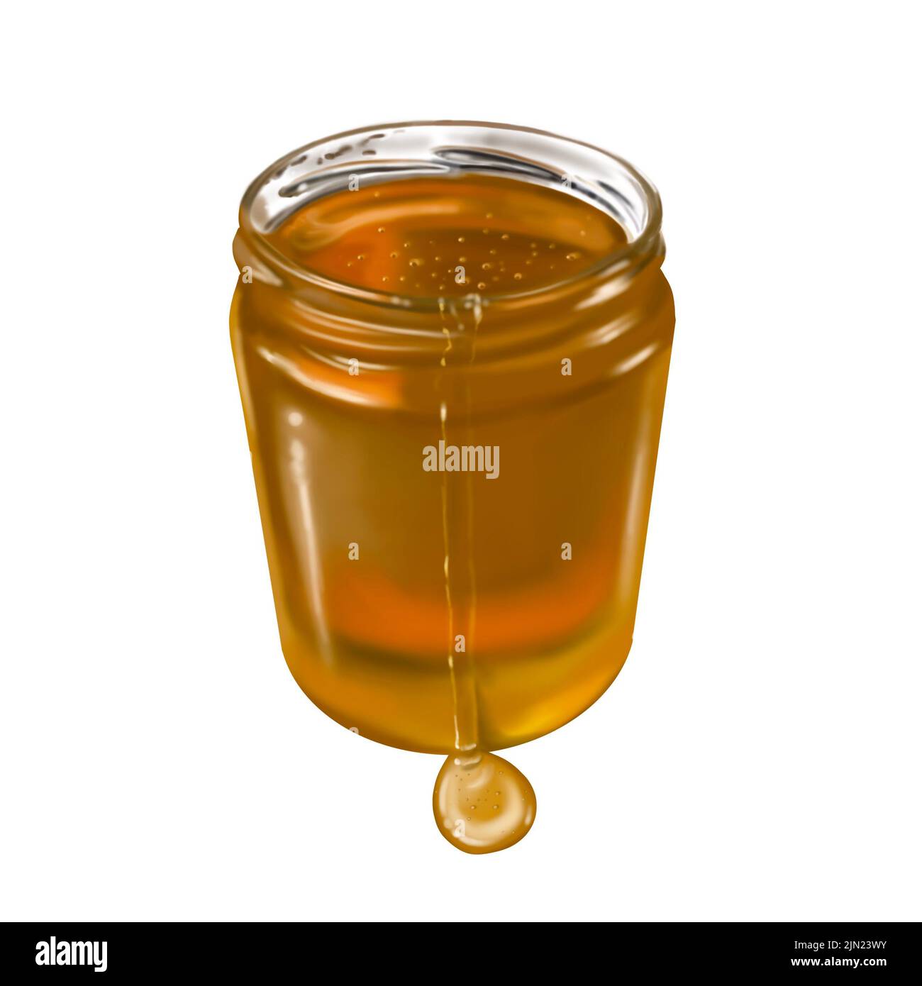 Watercolor jar with honey. Realistic illustration of a honey can Stock Photo